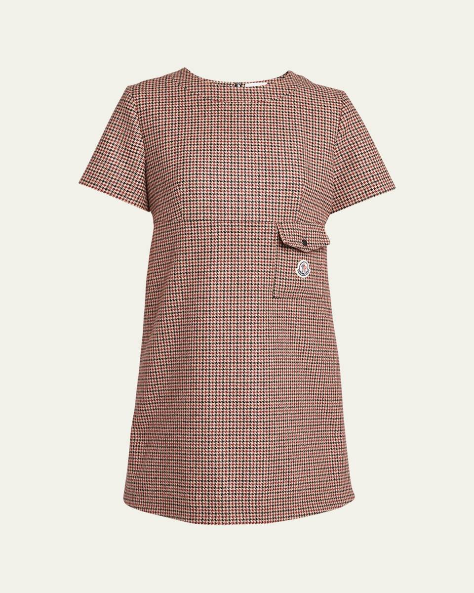 Houndstooth Wool Mini Dress
